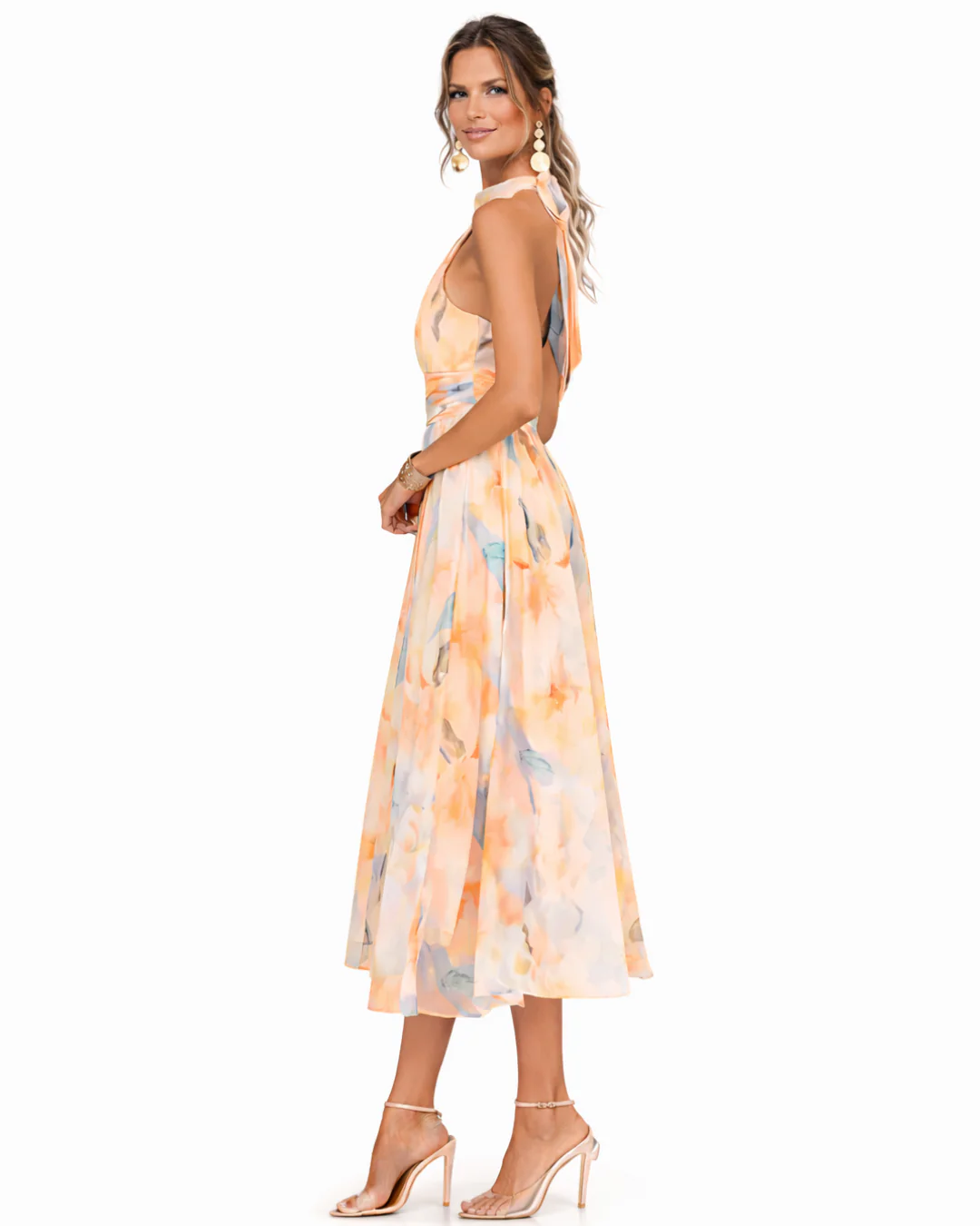 Aurora | Vestido con Cuello Halter y Estampado de Acuarela