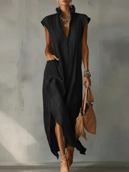 Alexa | Vestido sin mangas, confeccionado en algodón y lino, color liso.