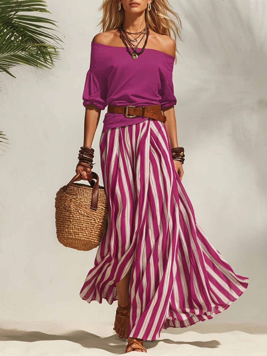 Conjunto de top bajo y falda con abertura para mujer