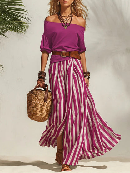 Conjunto de top bajo y falda con abertura para mujer