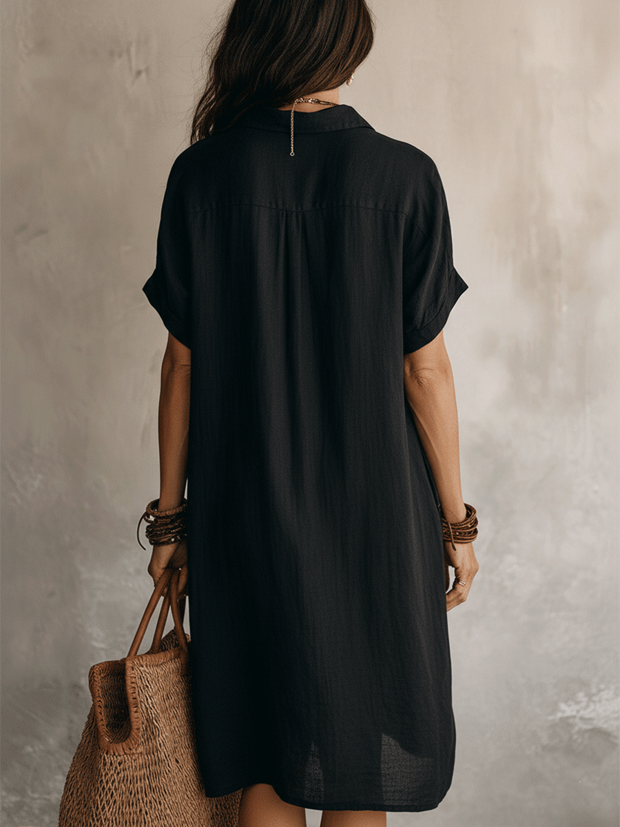 Celeste™ | Vestido camisero midi de lino y algodón con botones