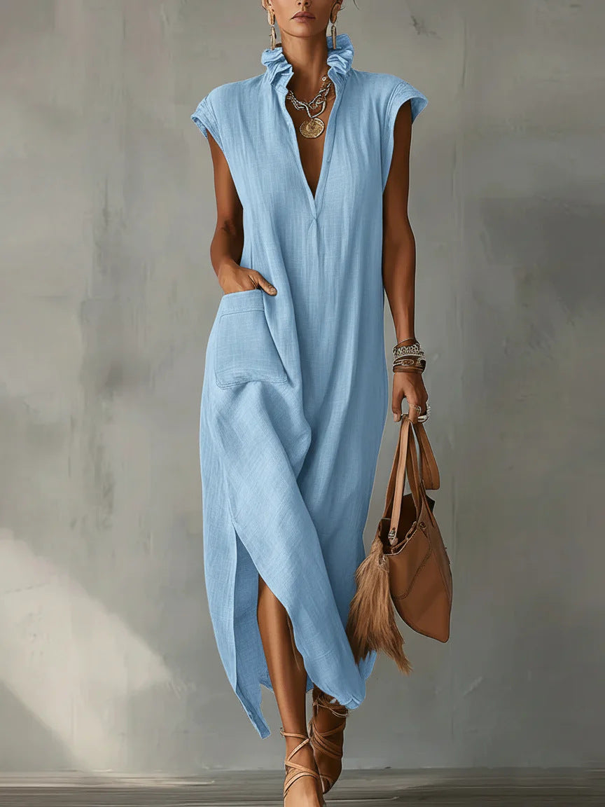 Alexa | Vestido sin mangas, confeccionado en algodón y lino, color liso.