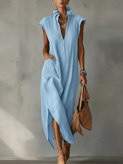 Alexa | Vestido sin mangas, confeccionado en algodón y lino, color liso.