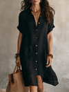 Celeste™ | Vestido camisero midi de lino y algodón con botones
