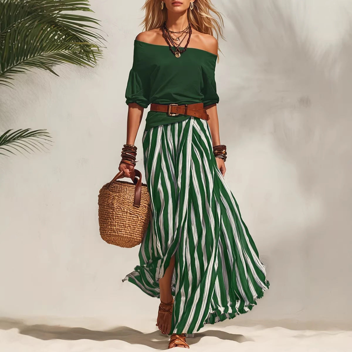 Conjunto de top bajo y falda con abertura para mujer
