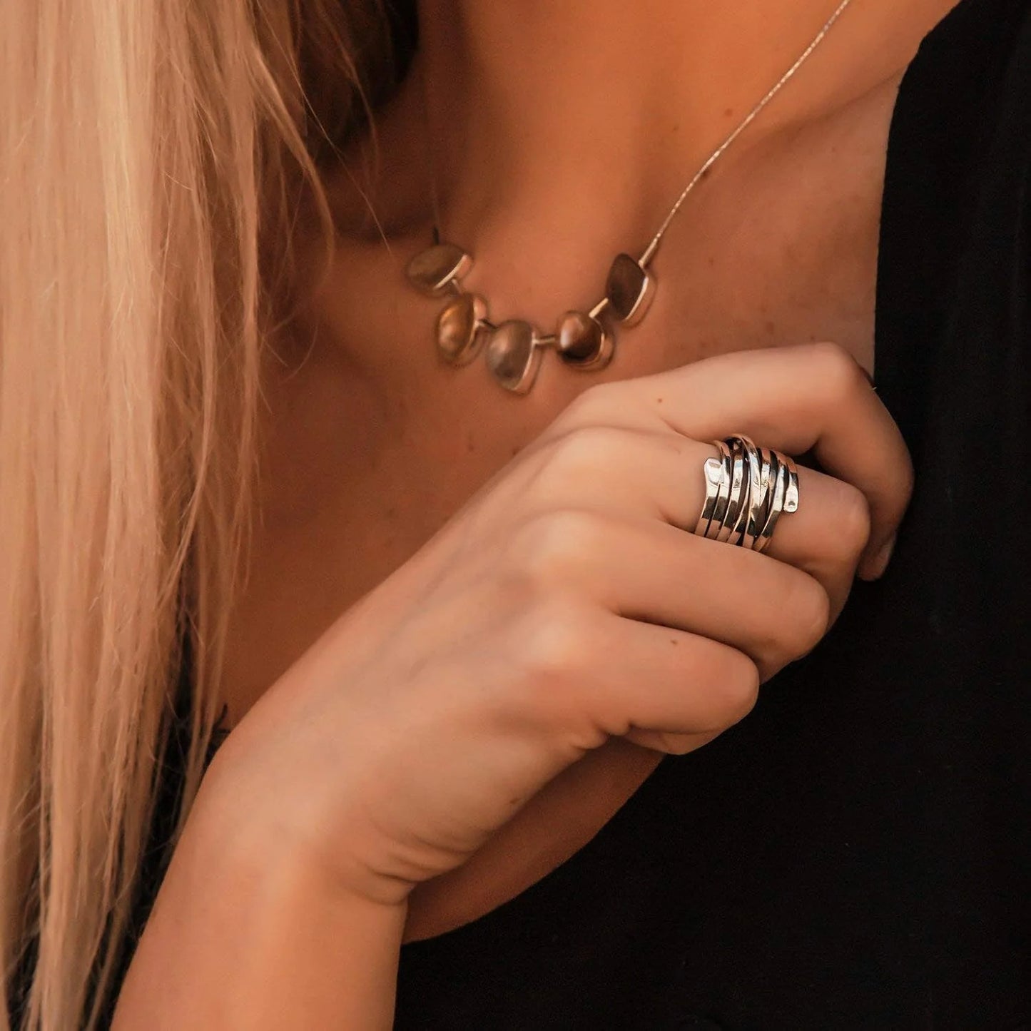 Bea - Anillo plateado vintage de capa gruesa