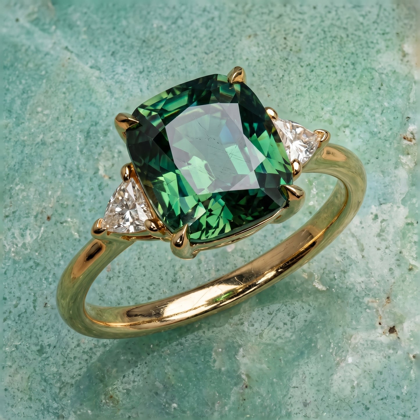 Gloria - Anillo dorado con circonita verde