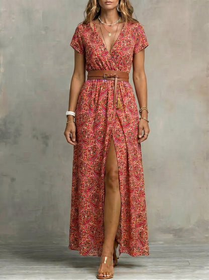 Justa™ - Vestido largo bohemio y fluido con cinturón