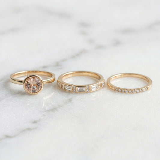 Esperanza - Pack de anillos de oro con incrustaciones de brillantes