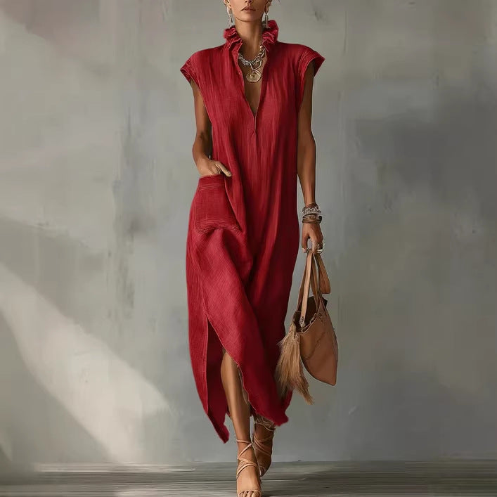 Alexa | Vestido sin mangas, confeccionado en algodón y lino, color liso.