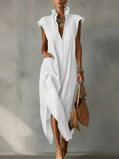 Alexa | Vestido sin mangas, confeccionado en algodón y lino, color liso.
