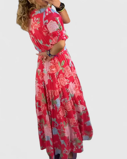 Minelba - Vestido de flores con cuello en V