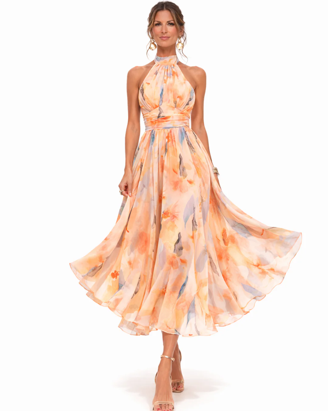 Aurora | Vestido con Cuello Halter y Estampado de Acuarela
