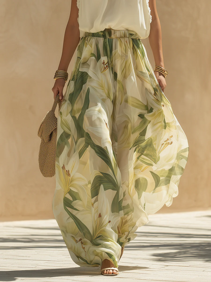 Alejandra | Conjunto fluido con estampado de lirios muy elegante