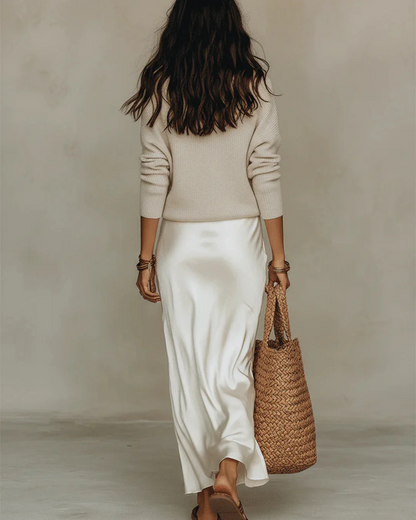 Elena | Vestido Midi Satinado con Jersey Incluido