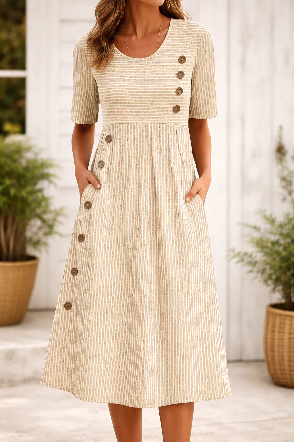 Victoria™ | Vestido midi de rayas con un estilo atemporal