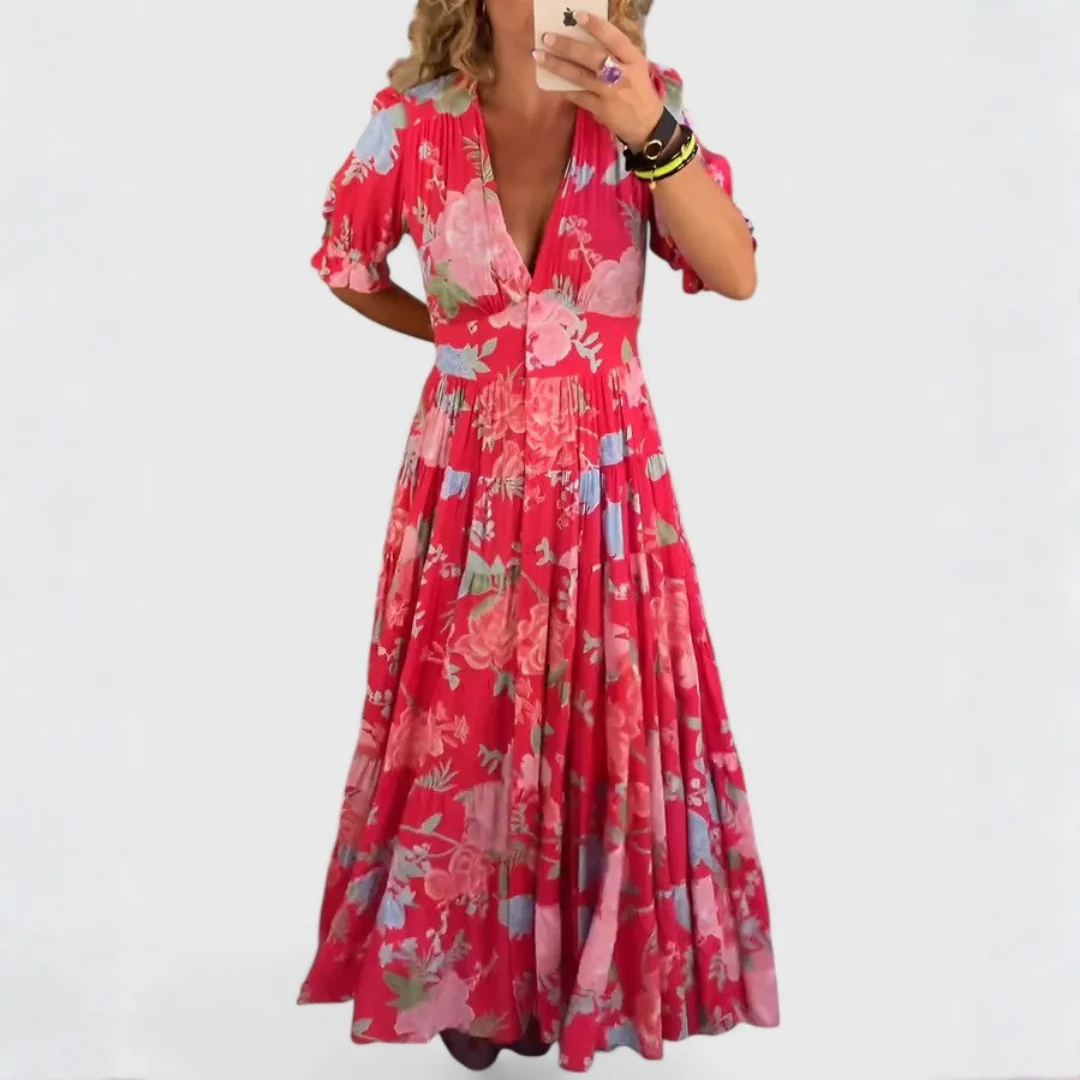 Minelba - Vestido de flores con cuello en V