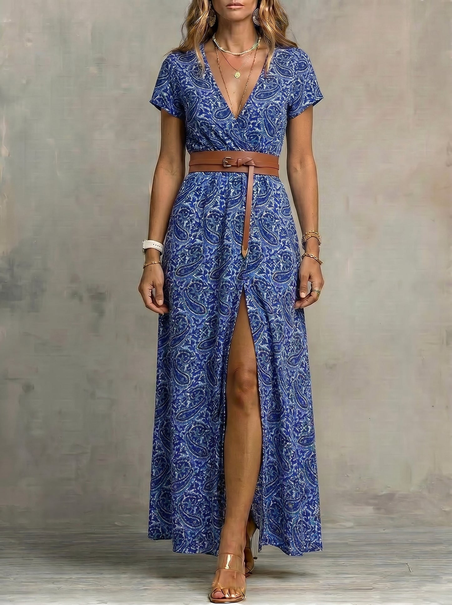 Justa™ - Vestido largo bohemio y fluido con cinturón