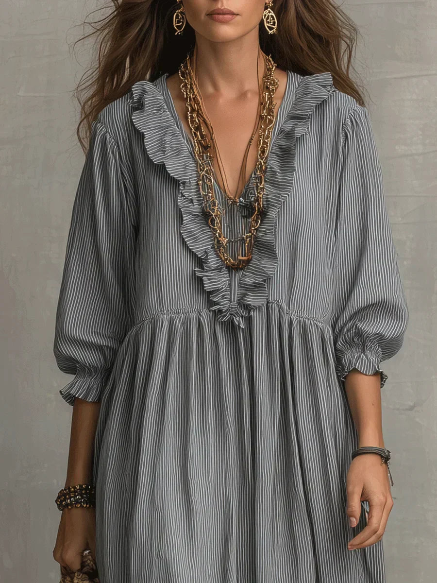 Clara™ | Vestido largo de rayas con volantes estilo bohemio