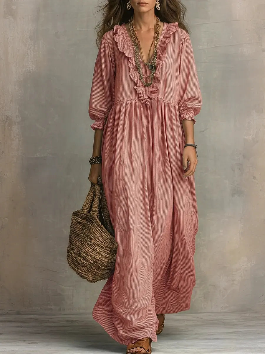 Clara™ | Vestido largo de rayas con volantes estilo bohemio