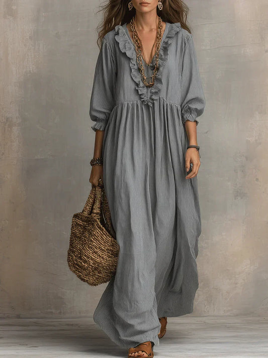 Clara™ | Vestido largo de rayas con volantes estilo bohemio