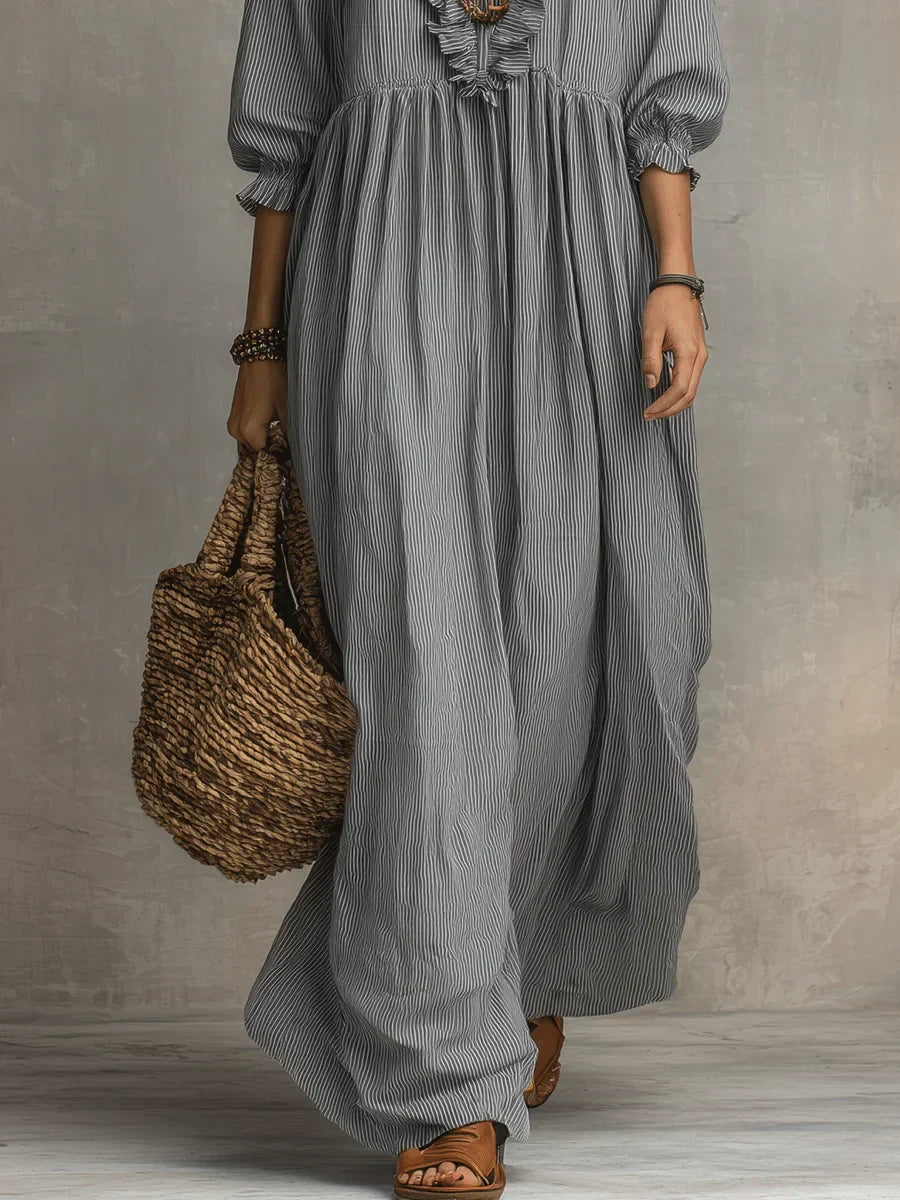 Clara™ | Vestido largo de rayas con volantes estilo bohemio