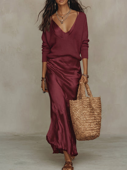 Elena | Vestido Midi Satinado con Jersey Incluido