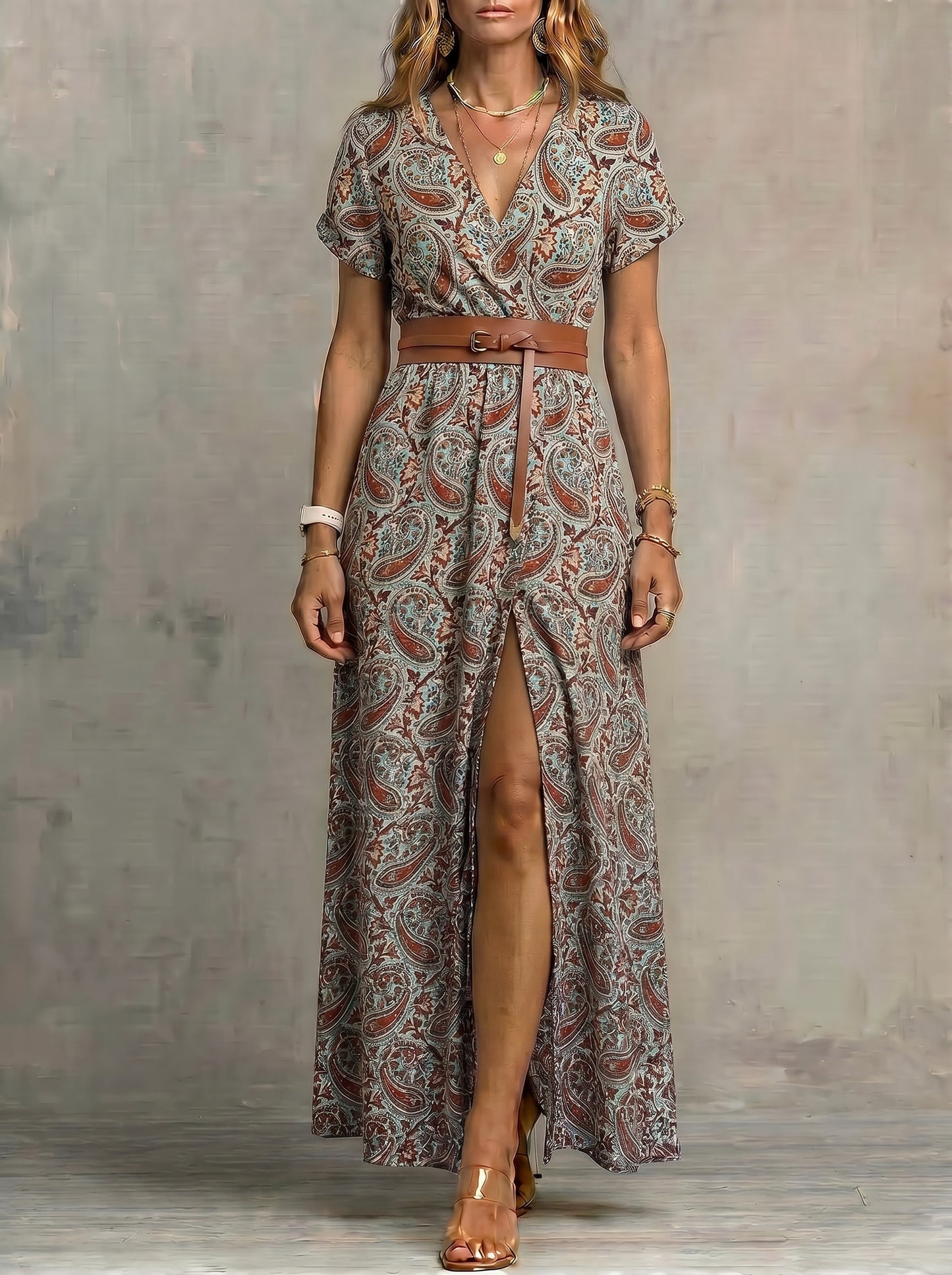 Justa™ - Vestido largo bohemio y fluido con cinturón