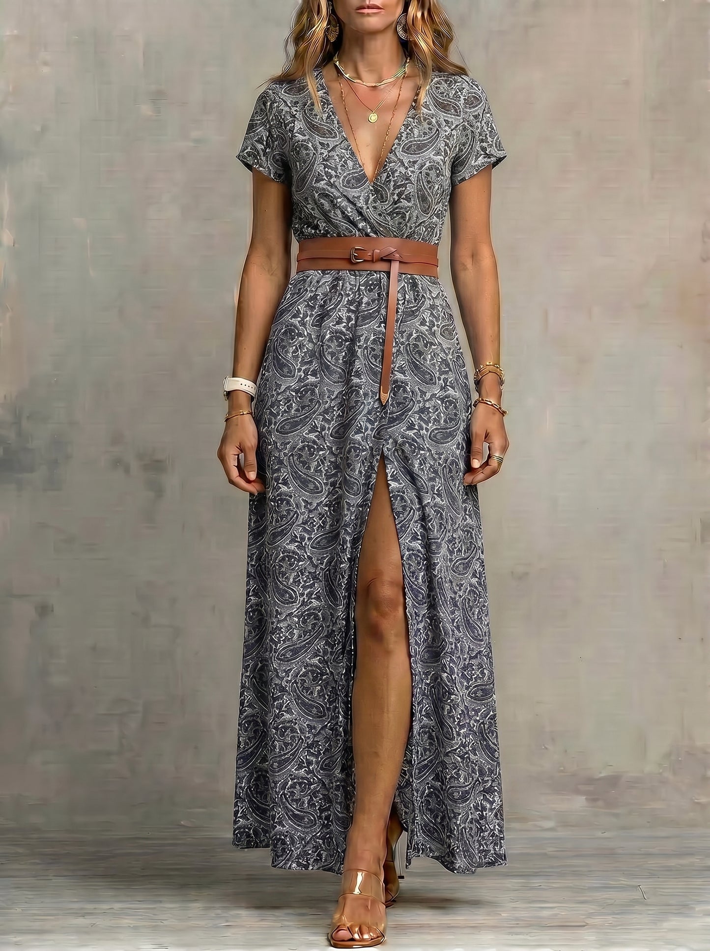 Justa™ - Vestido largo bohemio y fluido con cinturón