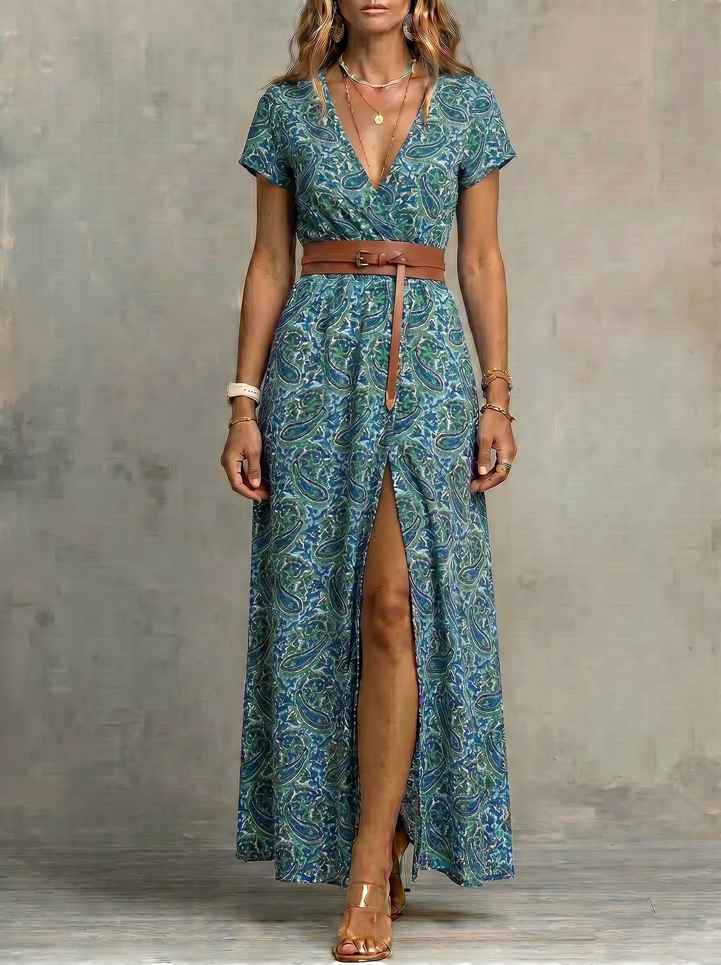 Justa™ - Vestido largo bohemio y fluido con cinturón