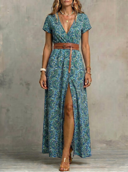 Justa™ - Vestido largo bohemio y fluido con cinturón